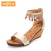 Sophia and summer wedges shoes sandal Sheepskin strings of colored beads rhinestones chain SF52115080