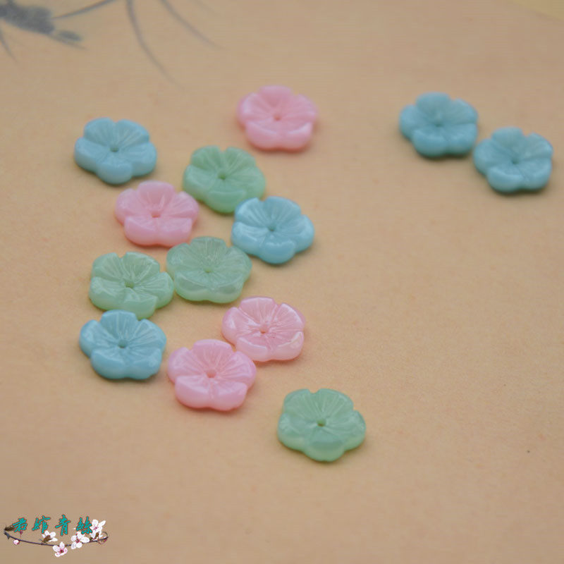 君绾青丝纯天然淡水贝雕刻彩色10mm小花 多色 古风饰品diy配件