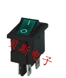 绿色船型开关KCD1-104 4脚2档带灯 翘板电源开关6A/250V