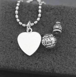 泰银925纯银 曼谷手工正品原创设计正品六字真言三通爱心配件吊坠