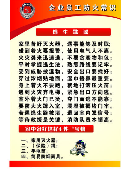 584办公装饰海报展板素材591消防防火常识企业员工置逃生歌谣