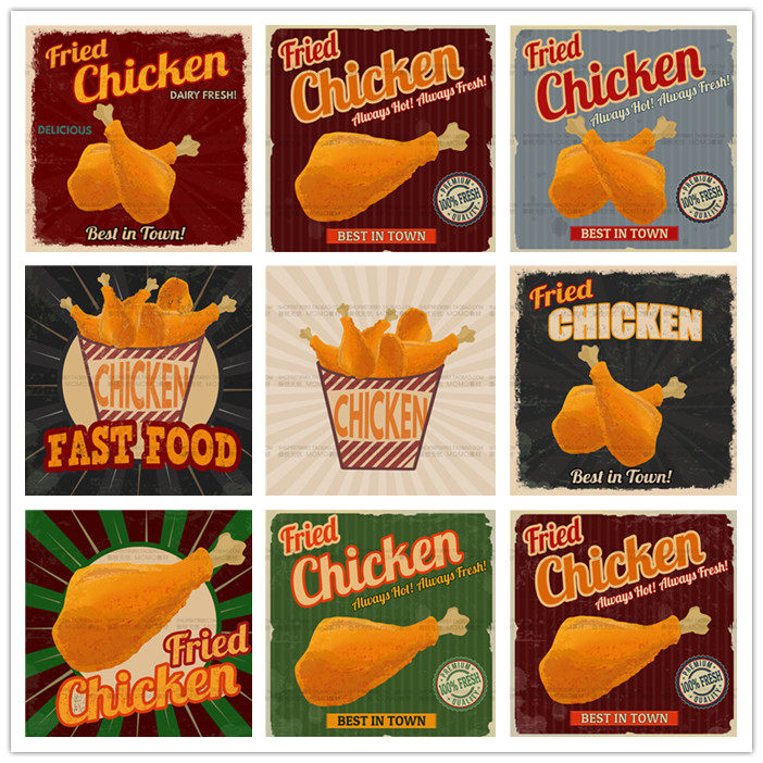 a2580矢量欧美复古炸鸡腿图案海报菜单宣传模板 ai设计素材