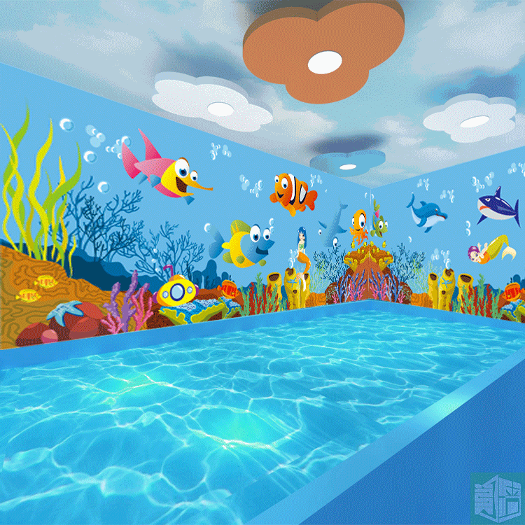 婴儿游泳馆防水壁纸海底世界墙纸卡通无纺布壁画母婴童婴店装饰画