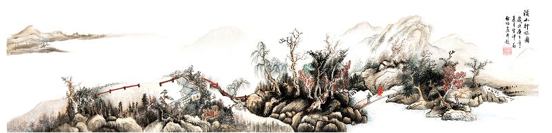 国画山水画真迹客厅字画非手绘装饰画十品仿启功溪山行旅图赠装裱