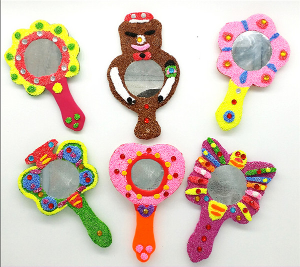 儿童手工美术彩绘填色原木夹板手镜子超轻粘土雪花珍珠泥捏塑模型