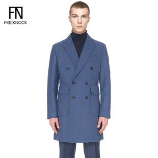 FN高端男装定制 欧美时装大牌Hardy A家蓝羊毛外套混纺男羊绒大衣