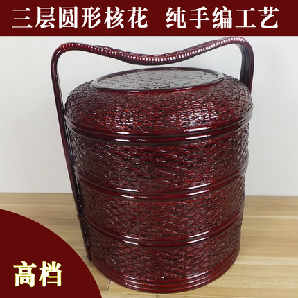 高档手工竹编 送餐篮食盒 喜事婚庆礼蓝 三层送饭提筐拜拜篮推荐