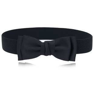 百搭配饰黑色腰带 时尚 春夏新女士蝴蝶结松紧连衣裙细腰带装 饰韩版