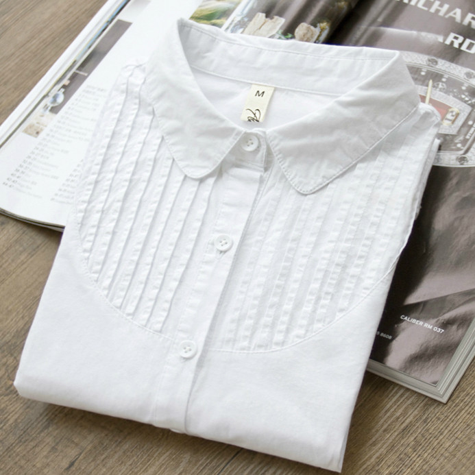 秋季新款百褶纯棉简约百搭修身白衬衫女衬衣 日系小清新衬衣上衣在类目 女装/女士精品, 衬衫中 - 来自Buy2taobao.com提供专业的淘宝代购服务