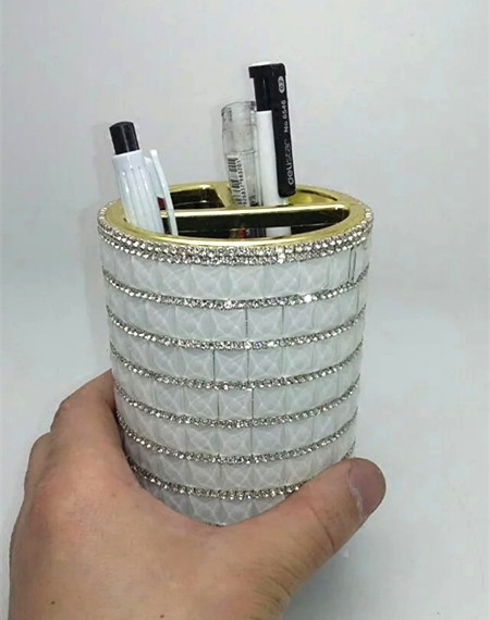 包邮办公用品镶钻笔筒 贴钻水钻小香笔筒 水晶笔筒多功能个性笔筒