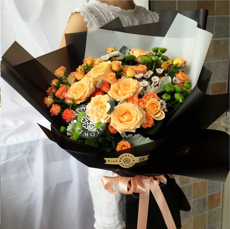 大连鲜花速递陌上花开教师节同城鲜花店香槟玫瑰小雏菊混搭花束