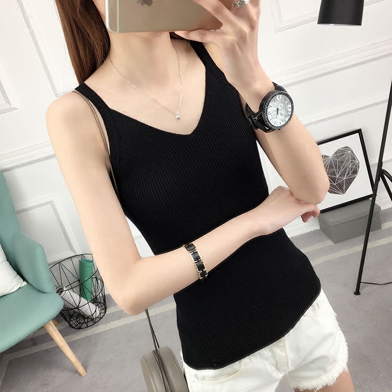 春夏新款韩版弹力吊带修身针织女背心打底衫性感V领短款百搭上衣在类目 女装/女士精品, 背心吊带中 - 来自Buy2taobao.com提供专业的淘宝代购服务