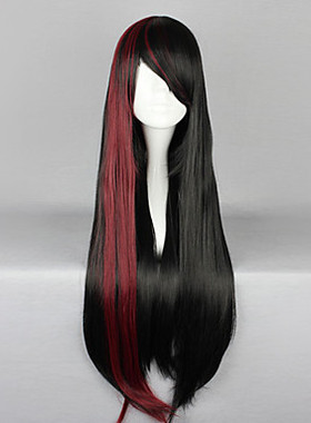 摇滚女孩黑色红色挑染80厘米朋克洛丽塔假发