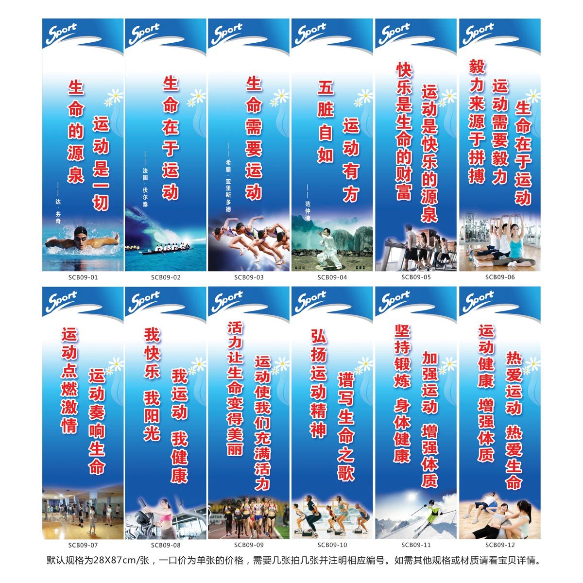 体育器材室宣传画标语/健身房运动口号展板海报挂图墙贴画scb09