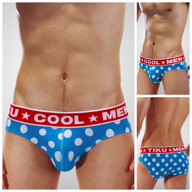 梯酷纯棉时尚蓝色大圆点印花男士内裤 低腰U凸囊袋三角裤TIKU1183