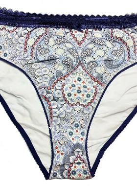 哟呼！primark S-XXL码女士蓝色凤尾花高腰全棉三角内裤短裤