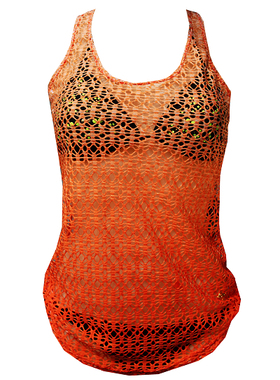 沙滩度假工字背心速干镂空比基尼外搭沙滩装蓝色渐变蕾丝罩衫