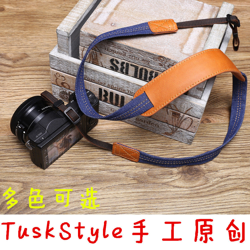 微单相机手工牛皮肩带 适用索尼A6300 ILCE-A7M2 A6000 减压背带