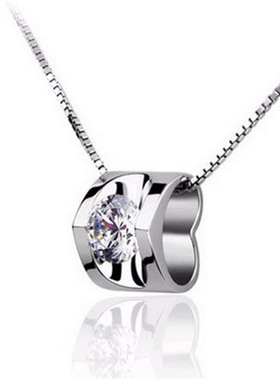 银色韩版欧美短款锁骨链心形吊坠