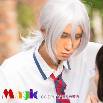 cosplay假发 食戟之灵 叶山亮 银白色造型单马尾款 cos假发