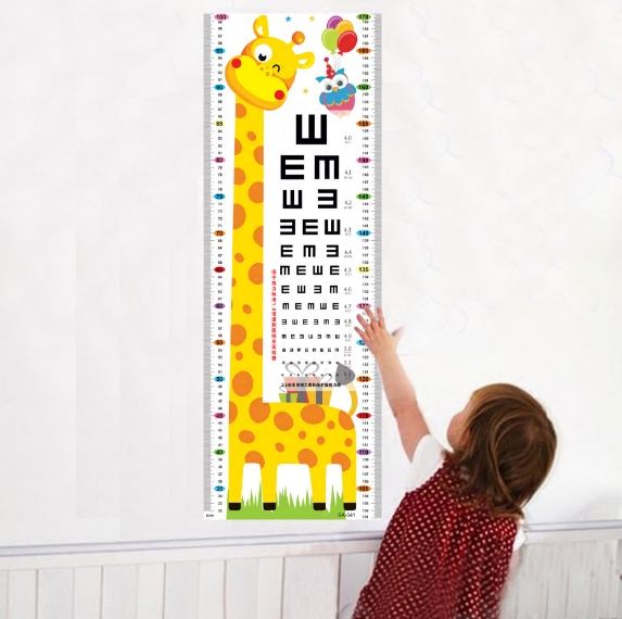 长颈鹿测身高墙贴测视力表贴纸儿童房身高贴卡通幼儿园早教贴纸