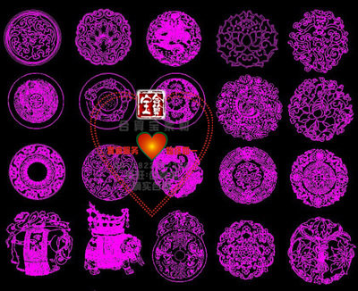 中式元素 传统文化/水刀拼花/龙凤祥云 精品cad图块/图库