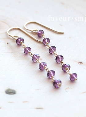 faveur 美国14k注金加州原创设计天然紫水晶耳环防过敏二月诞生石