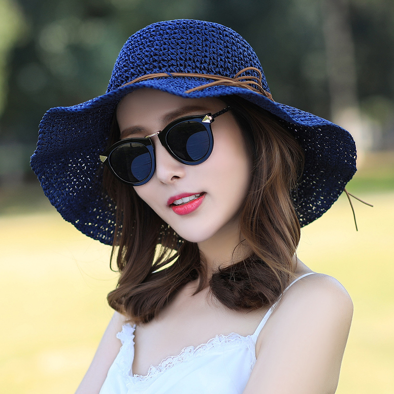 沙滩帽子女夏天草帽海边百搭大帽檐遮阳帽可折叠太阳大沿防晒凉帽10-20新券