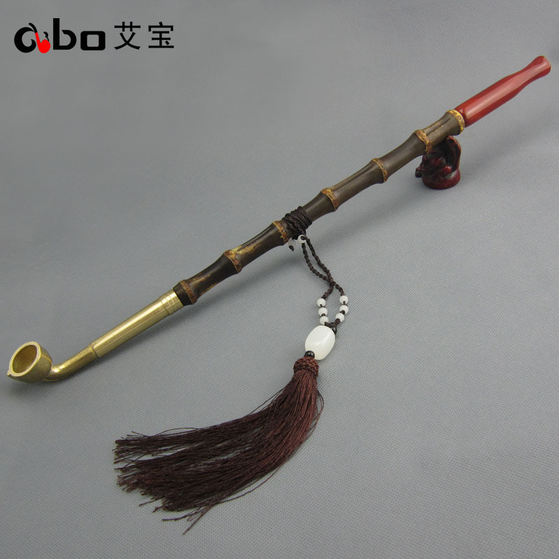 艾宝老式传统手工黄铜旱烟袋锅子长紫竹节杆加长玛瑙烟嘴男士烟枪