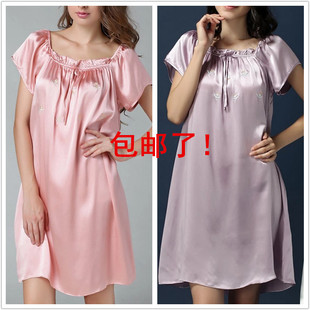 娃娃裙 睡裙 家居服 丝滑美肌 绣花 100%桑蚕丝 特价 真丝睡衣