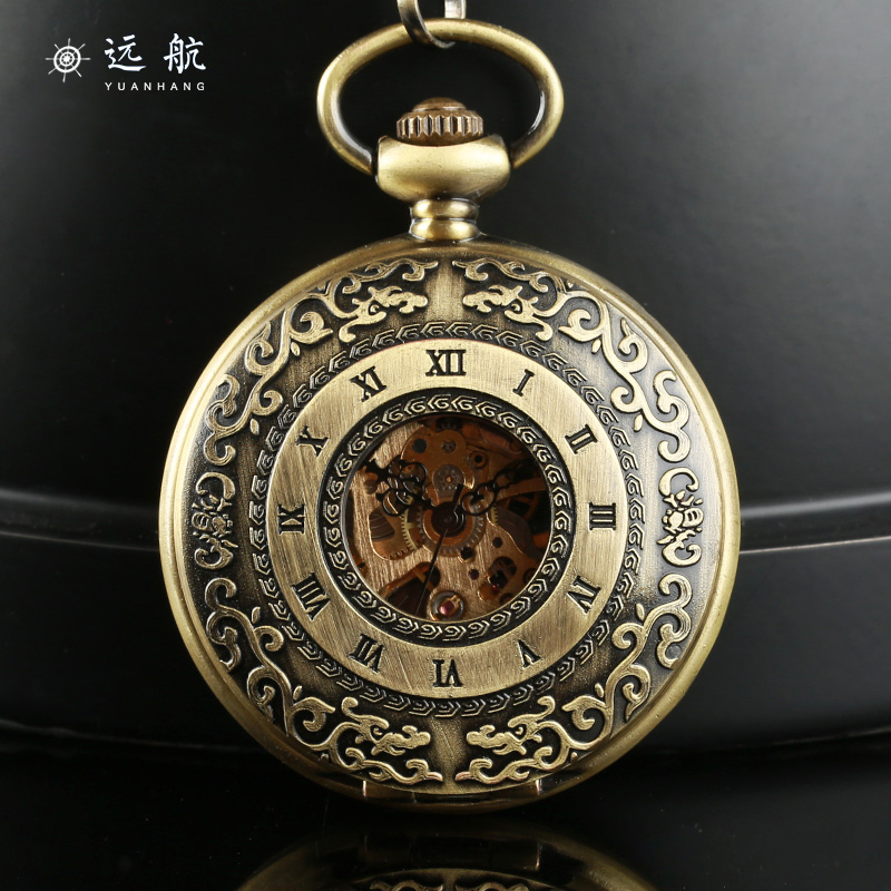 Fully automatic mechanical watch flip Vintage fully automatic mechanical pocket watch men and women students hang Necklace luminous Pocket Watch