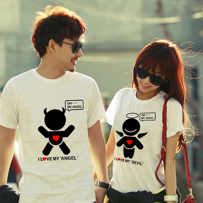 夏季简约天使恶魔情侣装t恤浪漫爱情天生一对搞怪婚纱摄影服短袖T|ruв категории Женская одежда, футболка - от Buy2taobao.com для оказания профессиональной услуги покупки агента Taobao