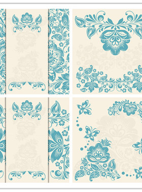 矢量设计素材 蓝色简约剪纸风格花纹纹饰图案背景模板 EPS格式 5P