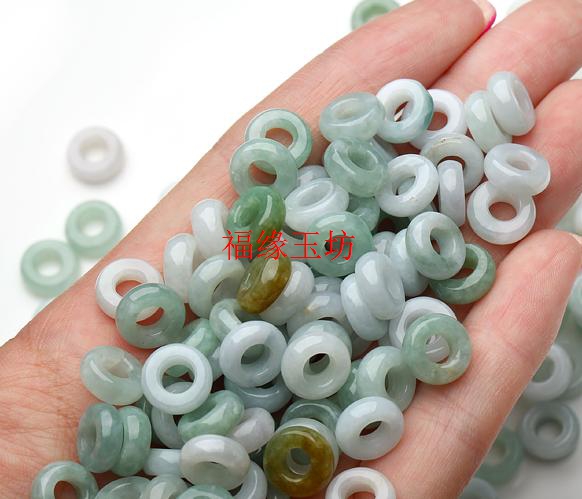 纯翡翠A货小玉环 小圆圈 平安环 车轮珠手编红绳腰链玉石配件