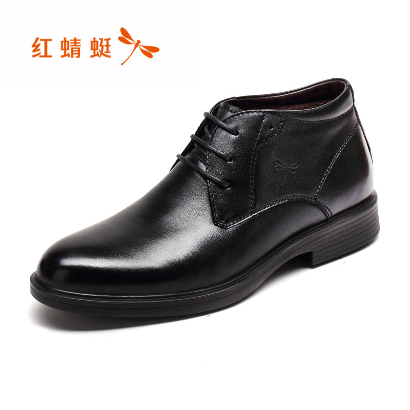 紅蜻蜓棉鞋男正品 冬季新款男士高幫系帶棉鞋保暖男鞋真皮棉鞋