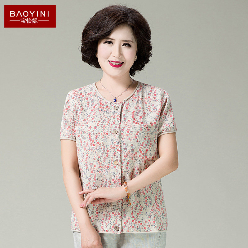 中老年妈妈T恤女夏装新款棉麻短袖衬衫大码宽松花色中年短袖T恤女|msdalam kategori Butik wanita / wanita, wanita pertengahan umur - dari Buy2taobao.com untuk memberikan perkhidmatan ejen Taobao profesional membeli