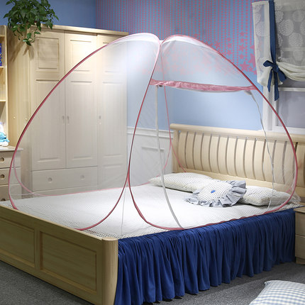 雅吖免安装蚊帐1.2米折叠式蒙古包1.5三开门拉链1.8m床双人家用