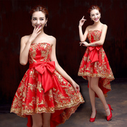 Toast the bride wear red short before short with purple long after 2015, the new spring and summer wedding dresses evening dresses