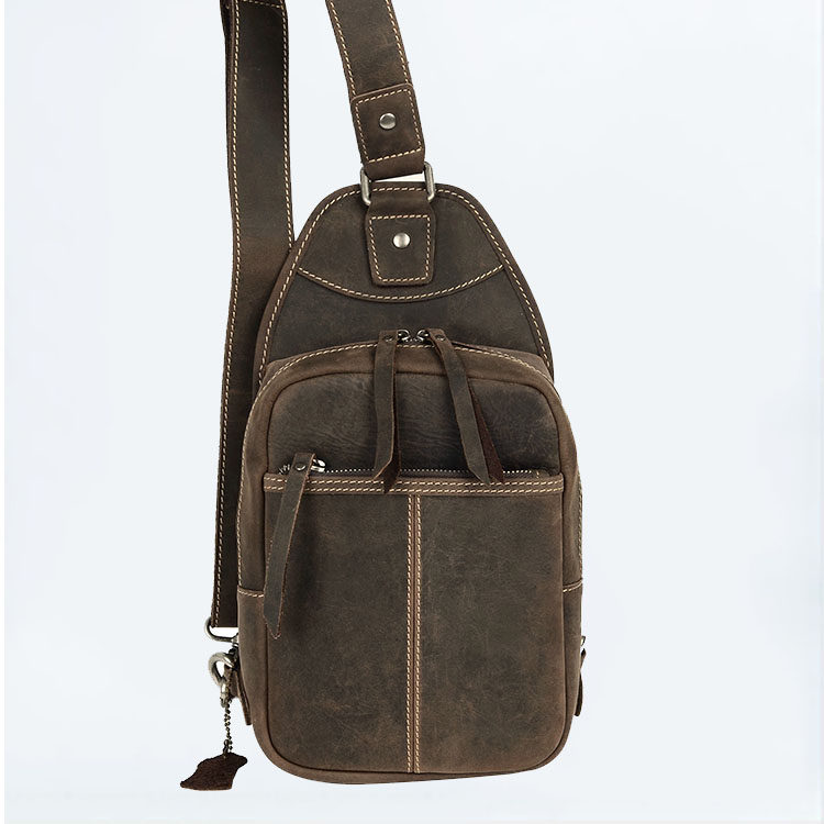 真皮胸包复古疯马皮胸包男女斜挎旅行小背包腰包头层牛皮胸包男包