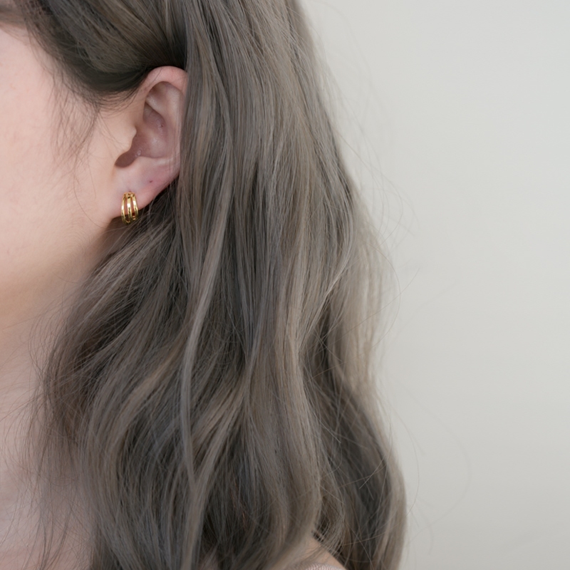 s925纯银欧美风简约气质小香风三圈圆环百搭耳钉耳环女耳扣防过敏