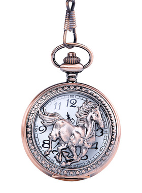 大号古红色复古镂空马儿飞奔怀表 古典怀旧风格马踏飞燕怀表9045