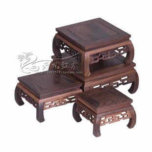 红木雕正方花瓶底座鸡翅木质花盆摆件实木佛像奇石底座木托 包邮