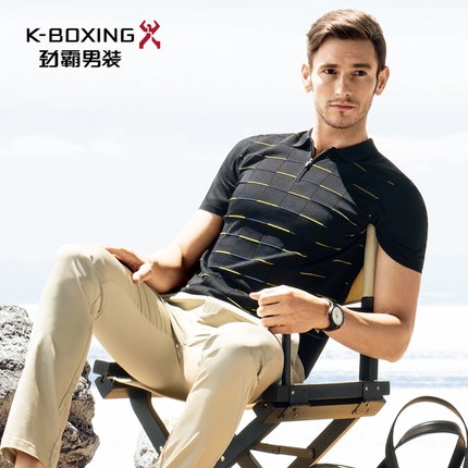 【专柜新品】劲霸男士短袖针织T恤衫夏季短袖桑蚕丝T恤男HTLV2319