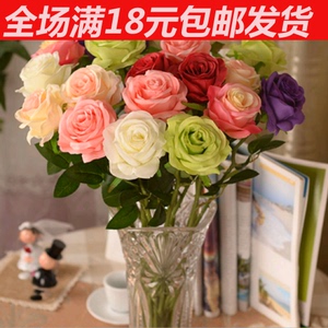 家居饰品 仿真玫瑰花玻璃套装装饰花 绢花假花法国玫瑰单支 客厅