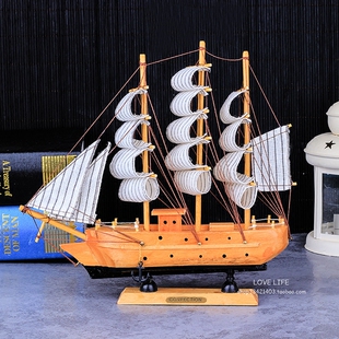帆船模型地中海家居装 饰海盗船仿真轮船舰工艺摆件男女礼物 包邮