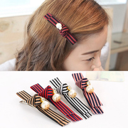 Know Connie hair accessories Korean Queen fabric stripes hairpin clip jewelry Pearl water bit bang clip Duckbill clips