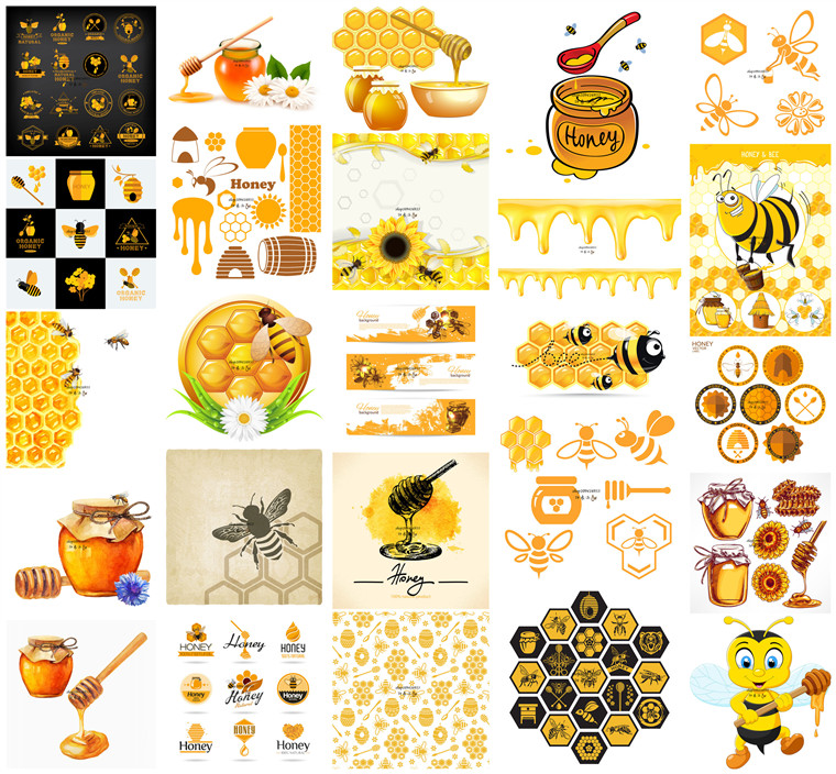 矢量设计素材 卡通蜂蜜蜜蜂图案插画logo海报模板 eps格式