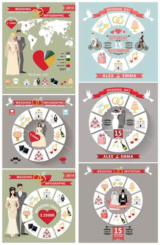 矢量设计素材 卡通扁平信息图表infographic婚礼新郎新娘 EPS格式