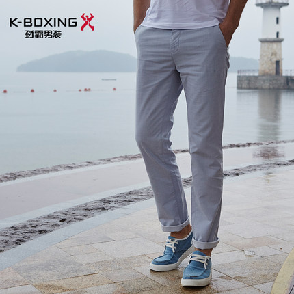 【劲霸上新】劲霸男装时尚商务中腰休闲裤 格纹休闲百搭舒适长裤子