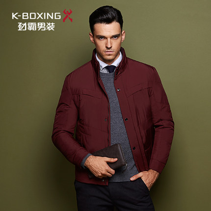 劲霸男士秋冬款短版茄克棉服 商务休闲修身单排扣保暖棉服外套